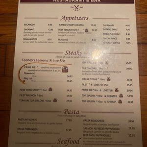 feeney's dinner menu.